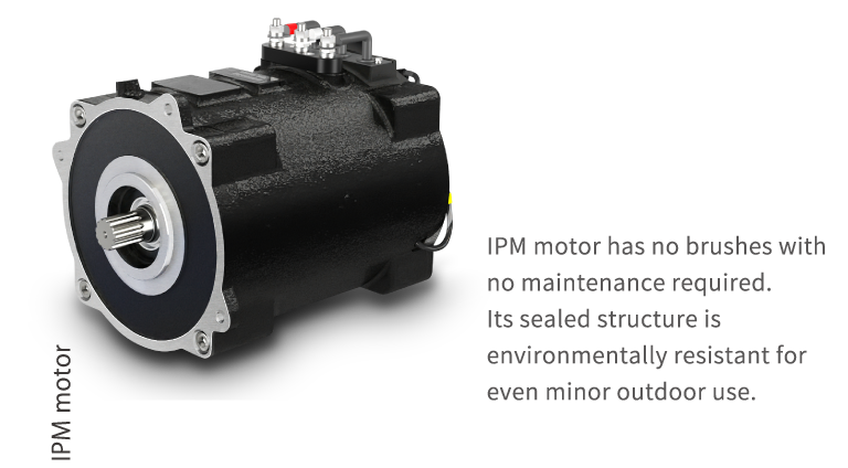 IPM motor has no brushes and requires no maintenance.Its sealed structure is environmentally resistant for even minor outdoor use.